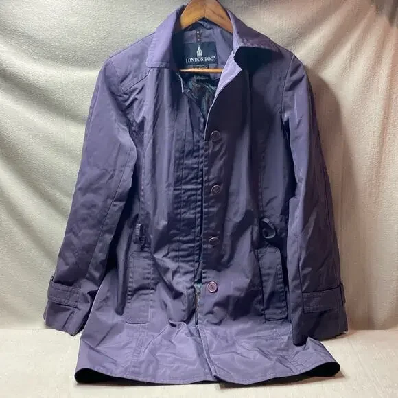 London Fog Long button front belted purple trench coat size small - Picture 1 of 4